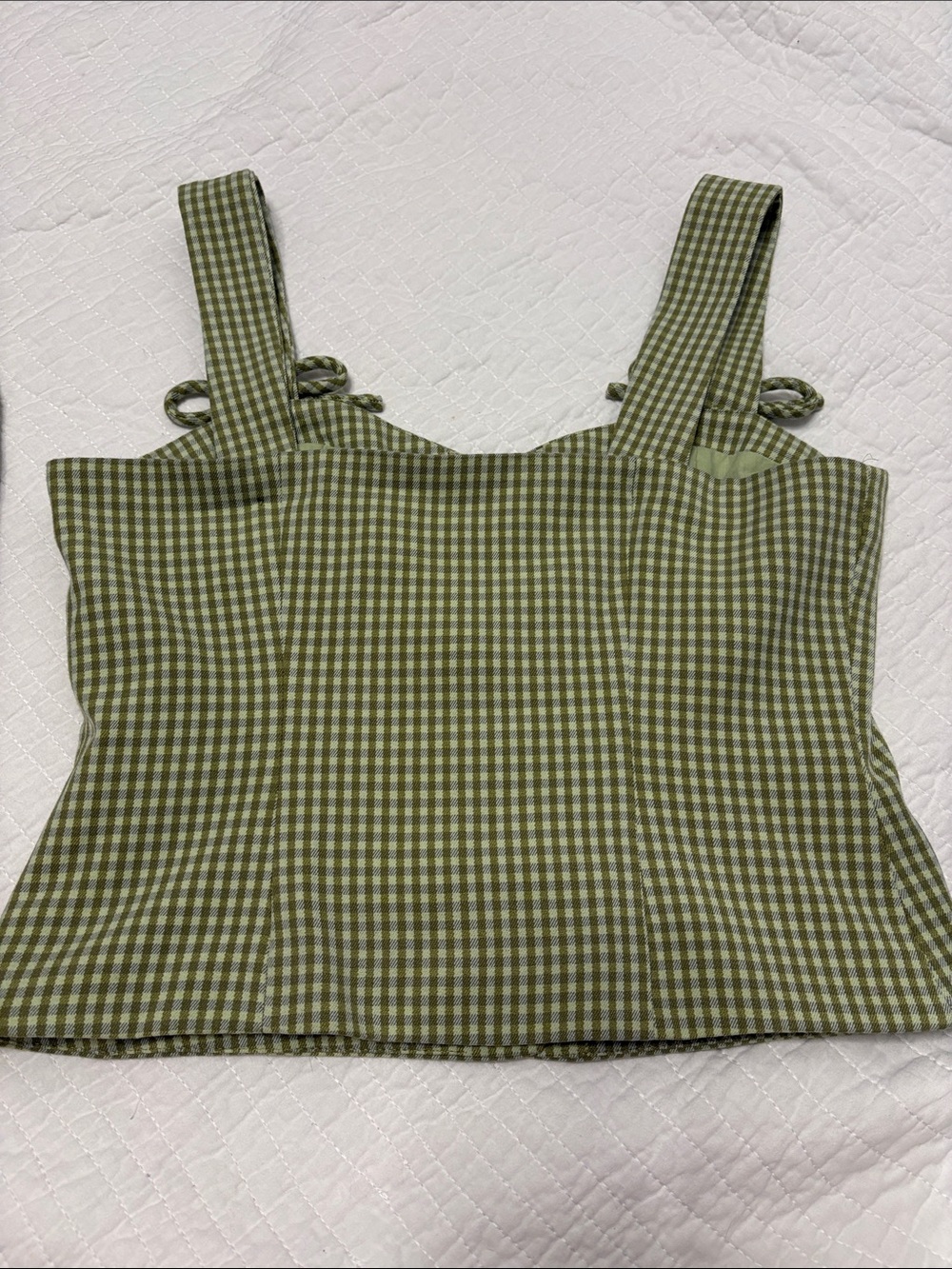 2 Piece Set-7 For All Mankind Olive Gingham Tie-Detail Crop Top & Mini Skirt - Picture 11 of 14